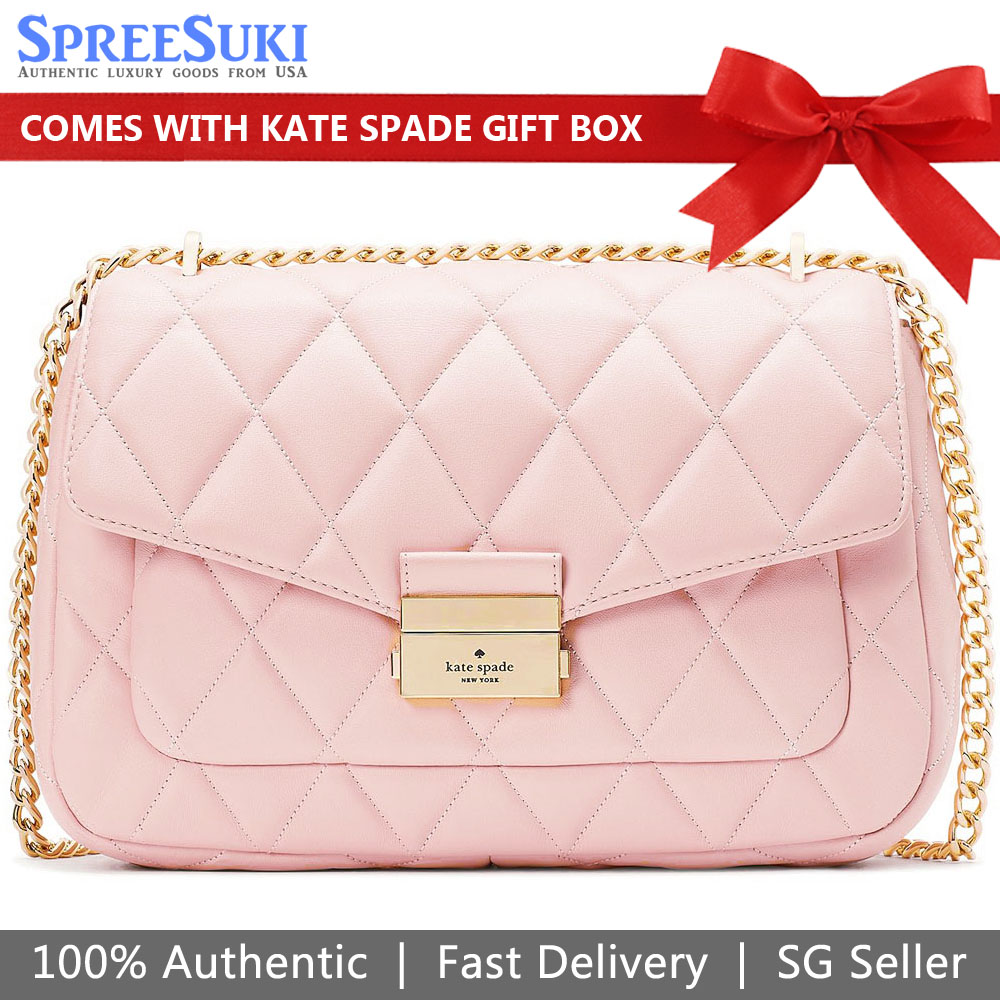 Kate Spade Shoulder Bag Crossbody Bag Carey Medium Smooth Quilted Leather Conch Pink # KA766