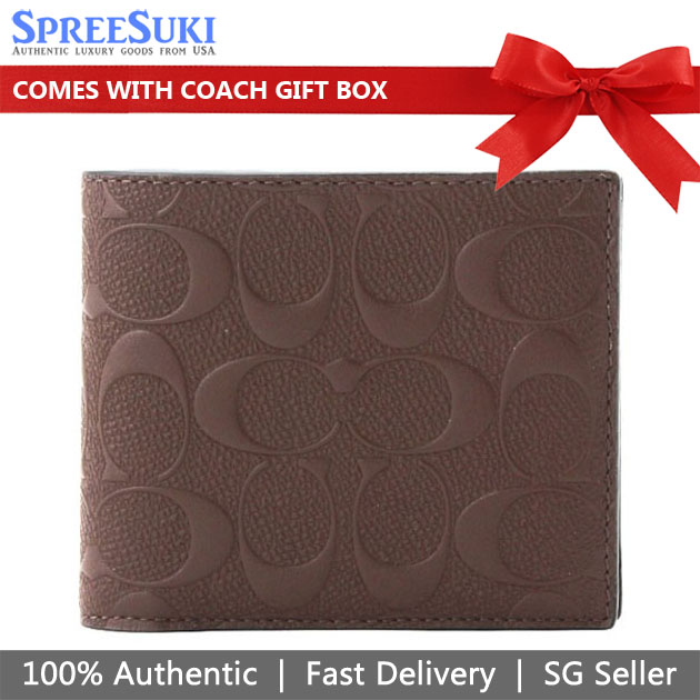 Coach Men Compact Id Wallet In Signature Crossgrain Leather Mahogany Brown # F75371
