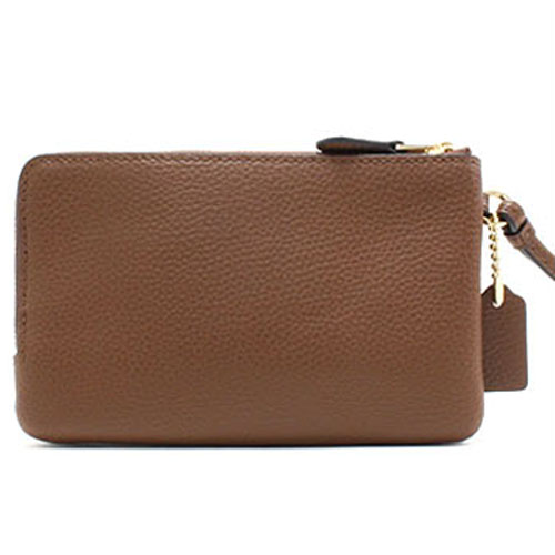 Coach Double Corner Zip Wallet In Polished Pebble Leather Saddle Brown 2 # F87590
