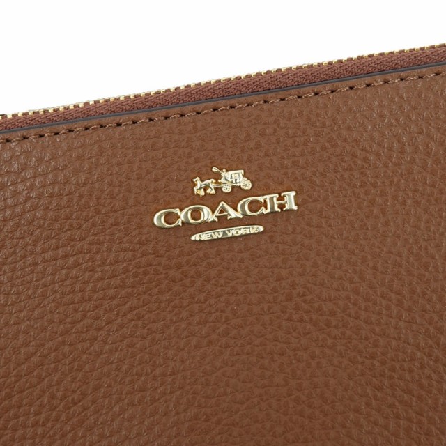 Coach Double Corner Zip Wallet In Polished Pebble Leather Saddle Brown 2 # F87590