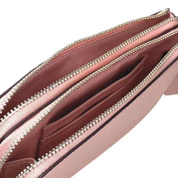 Coach Double Corner Zip Wallet In Polished Pebble Leather Petal # F87590