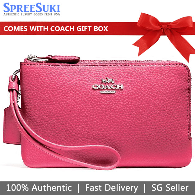 Coach Double Corner Zip Wristlet Magenta Hot Pink # F87590