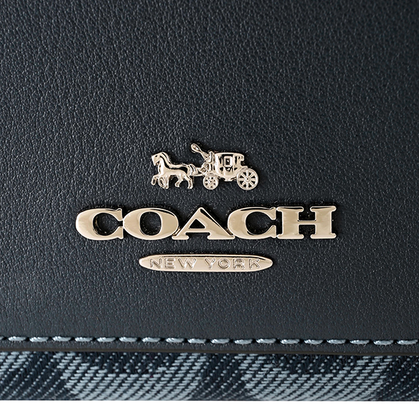 Coach Accordion Zip Wallet In Signature Denim Denim Blue Black # F67588