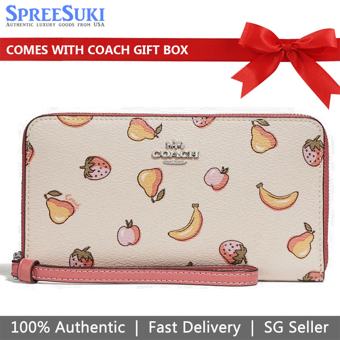 Coach Large Phone Wallet With Mixed Fruit Print Chalk Peony Pink # F73395