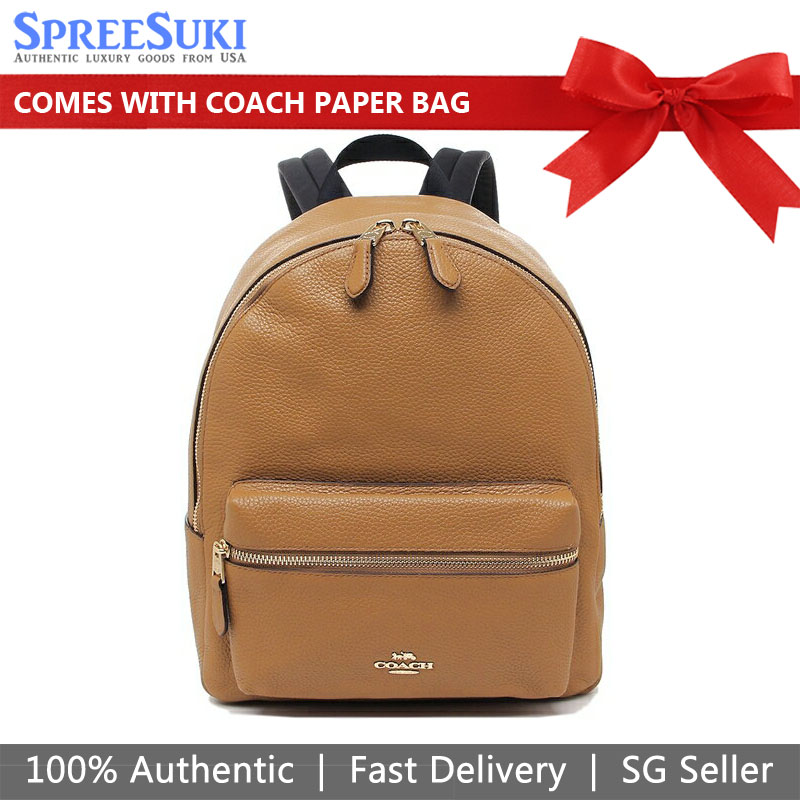 Coach Medium Charlie Backpack Leather Light Saddle Brown # F30550