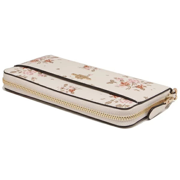 Coach Accordion Zip Wallet With Rose Bouquet Print Chalk Off White # 89966
