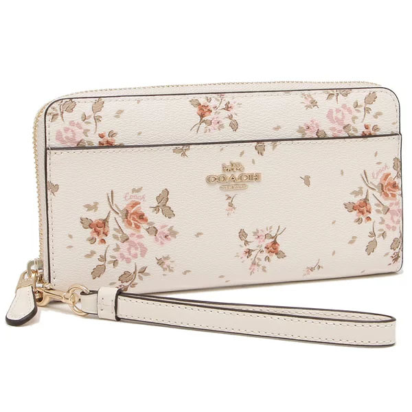 Coach Accordion Zip Wallet With Rose Bouquet Print Chalk Off White # 89966