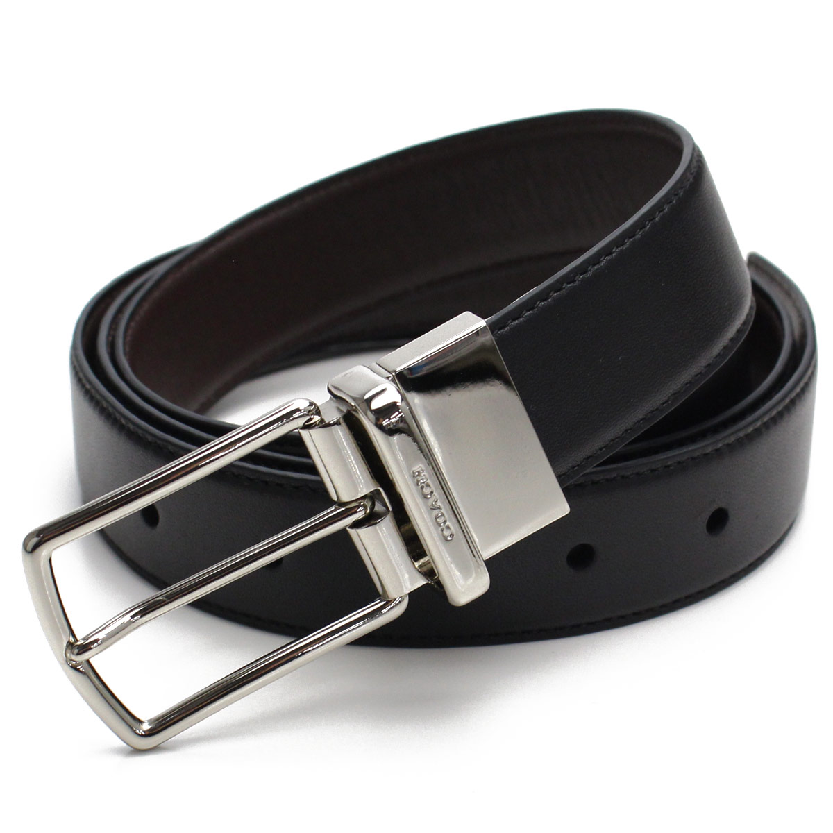 Coach Men Signature Plaque Harness Cut-To-Size Leather Belt Black / Dark Brown # F65186