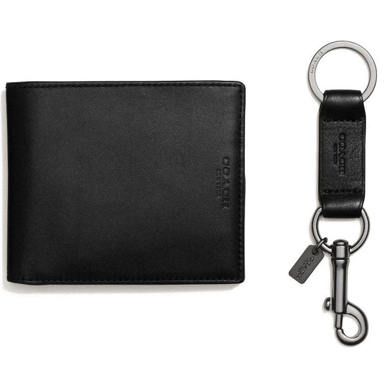 Coach Men Compact Id Wallet In Sport Calf Leather Black # F64118