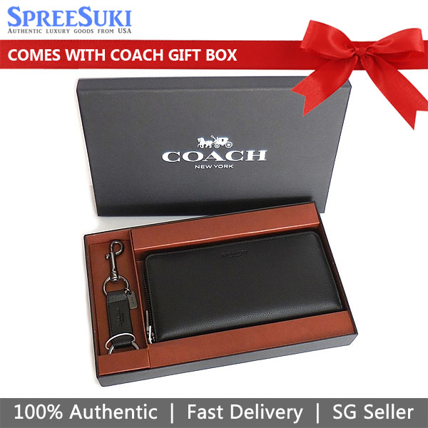 Coach Men Accordion Wallet In Sport Calf Leather Gift Set Black # F58928