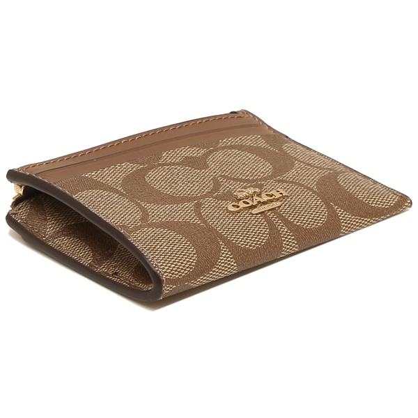 Coach Key Card Case In Gift Box Mini Skinny Id Case In Signature Canvas Khaki Saddle Brown # 88208