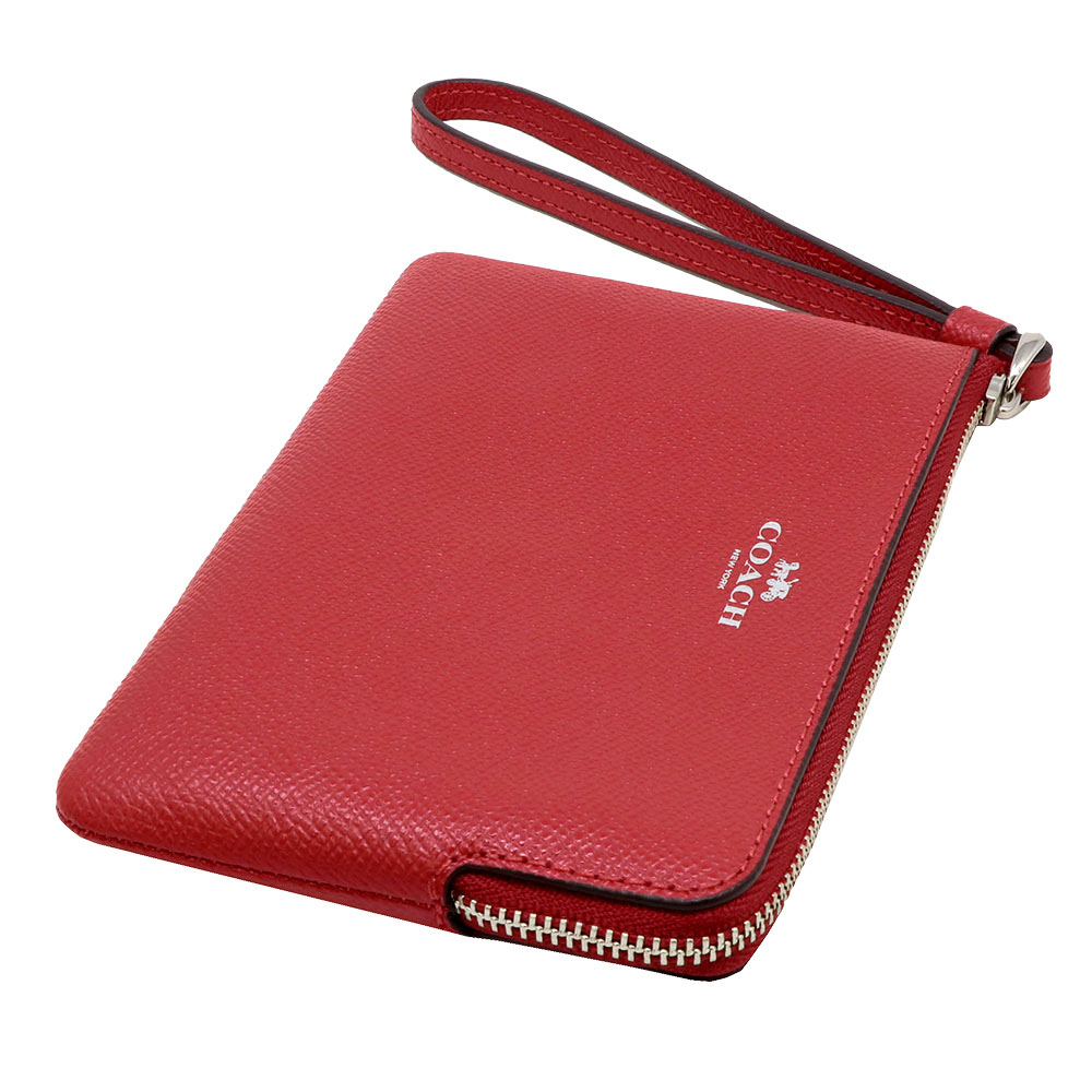 Coach Corner Zip Wristlet Leather Bright Cardinal Red # F58032