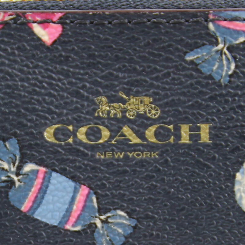 Coach Corner Zip Wristlet With Scattered Candy Print Navy / Pink Ruby # F73452