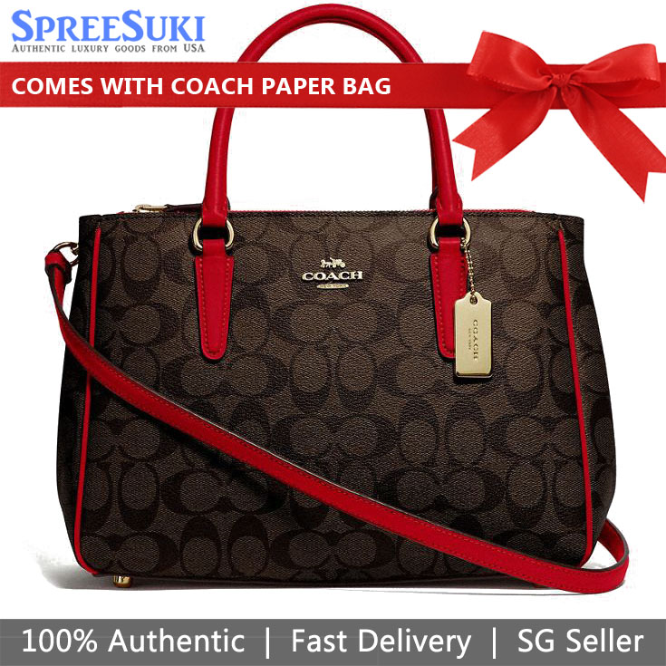 Coach Surrey Carryall In Signature Canvas Brown / True Red # F67026