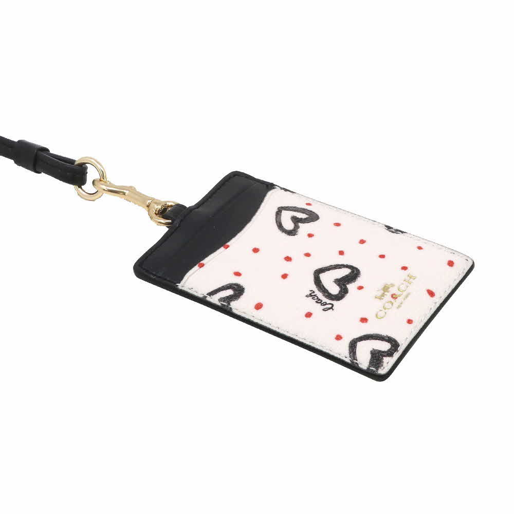 Coach Id Lanyard With Crayon Hearts Print Chalk Off White / Black # 91565