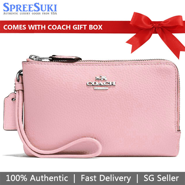 Coach Double Corner Zip Wristlet Blush Pink / Silver # F87590