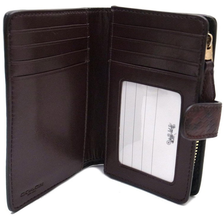 Coach Medium Corner Zip Wallet In Signature Canvas Colorblock Brown Black # F31949