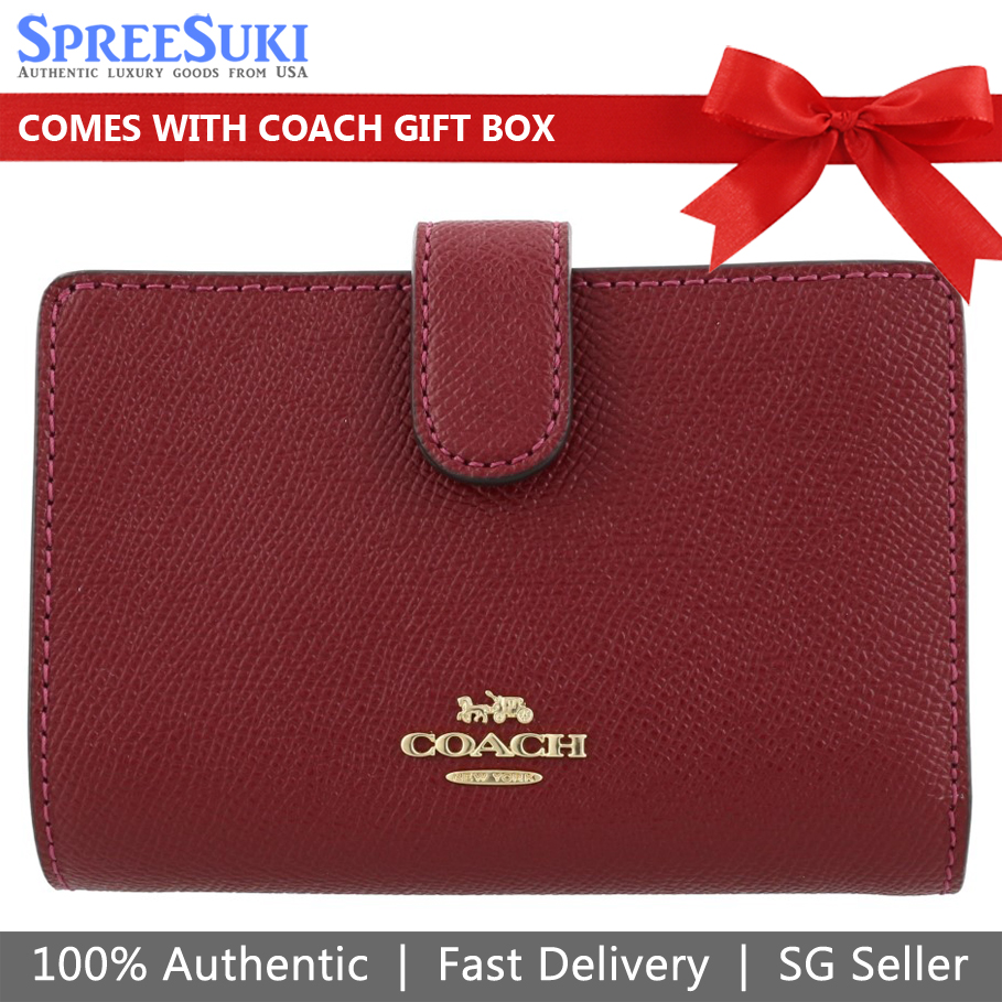 Coach Medium Corner Zip Wallet Cherry Dark Red # F11484