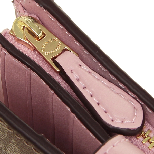 Coach Medium Corner Zip Wallet In Signature Canvas Khaki Blossom Pink # 23553