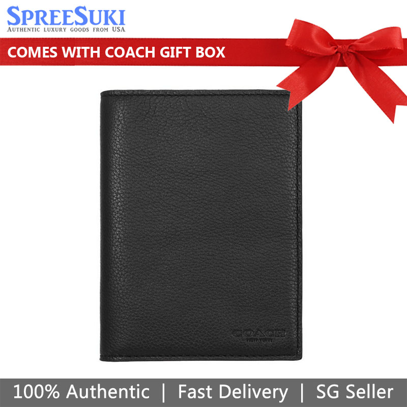 Coach Calf Leather Passport Case Black # F93604