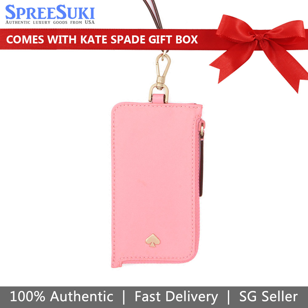 Kate Spade Jae Card Case Lanyard Bright Carnation Pink # WLRU5927