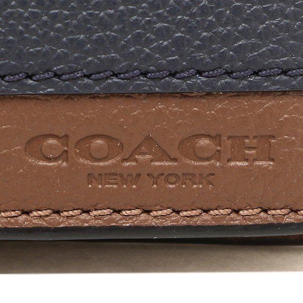 Coach Men Slim Billfold Wallet With Varsity Stripe Saddle Brown / Midnight Dark Blue / Chalk # F26171