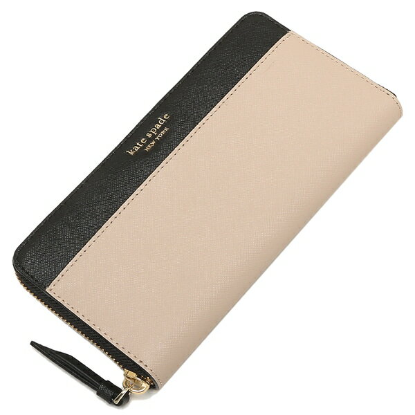 Kate Spade Wallet In Gift Box Cameron Large Continental Zip Around Wallet Long Wallet Warm Beige Nude / Black # WLRU5449