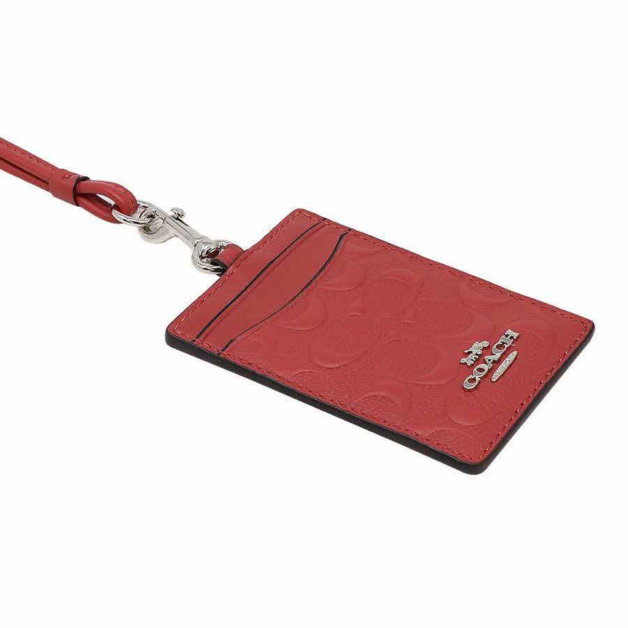 Coach Id Lanyard In Signature Leather Washed Red # F73602