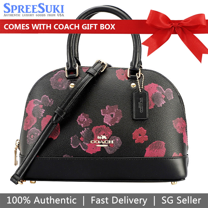 Coach Mini Sierra Satchel With Halftone Floral Print Black Wine # F39822