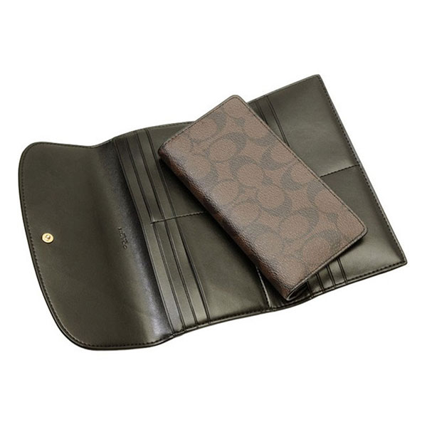Coach Checkbook Wallet Pvc And Leather Brown Black # F57319