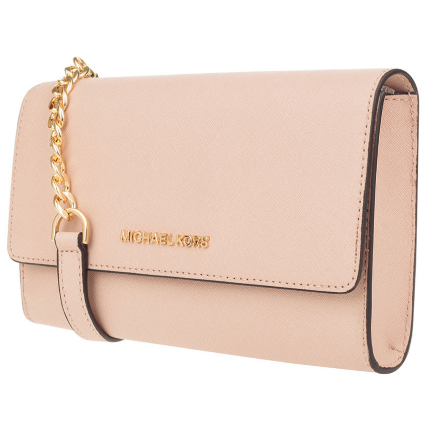 Michael Kors Crossbody Bag With Gift Bag 3-In-1 Wristlet Clutch Crossbody Leather Bag Ballet Beige Nude Pink # 35S9GTVC3L