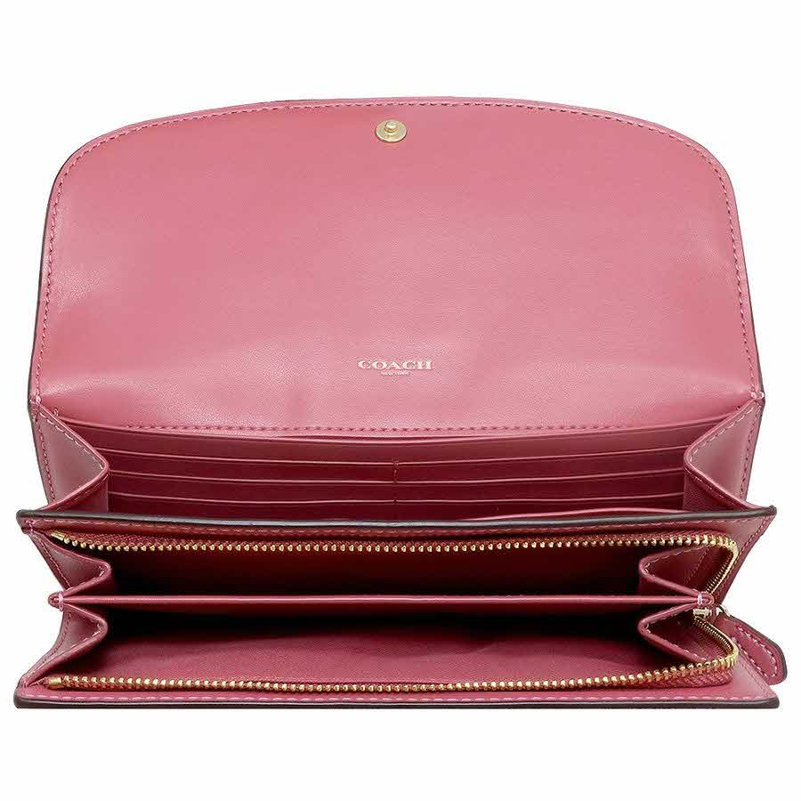 Coach Slim Envelope Wallet In Signature Canvas Brown Strawberry Pink # F54022