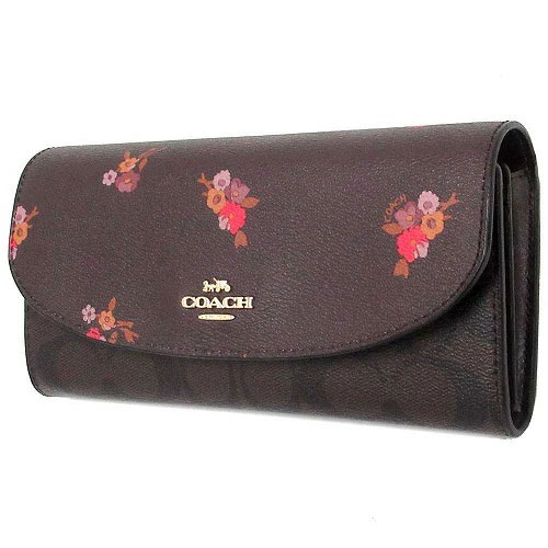 Coach Slim Envelope Wallet In Signature Canvas And Baby Bouquet Print Oxblood Brown # F31573