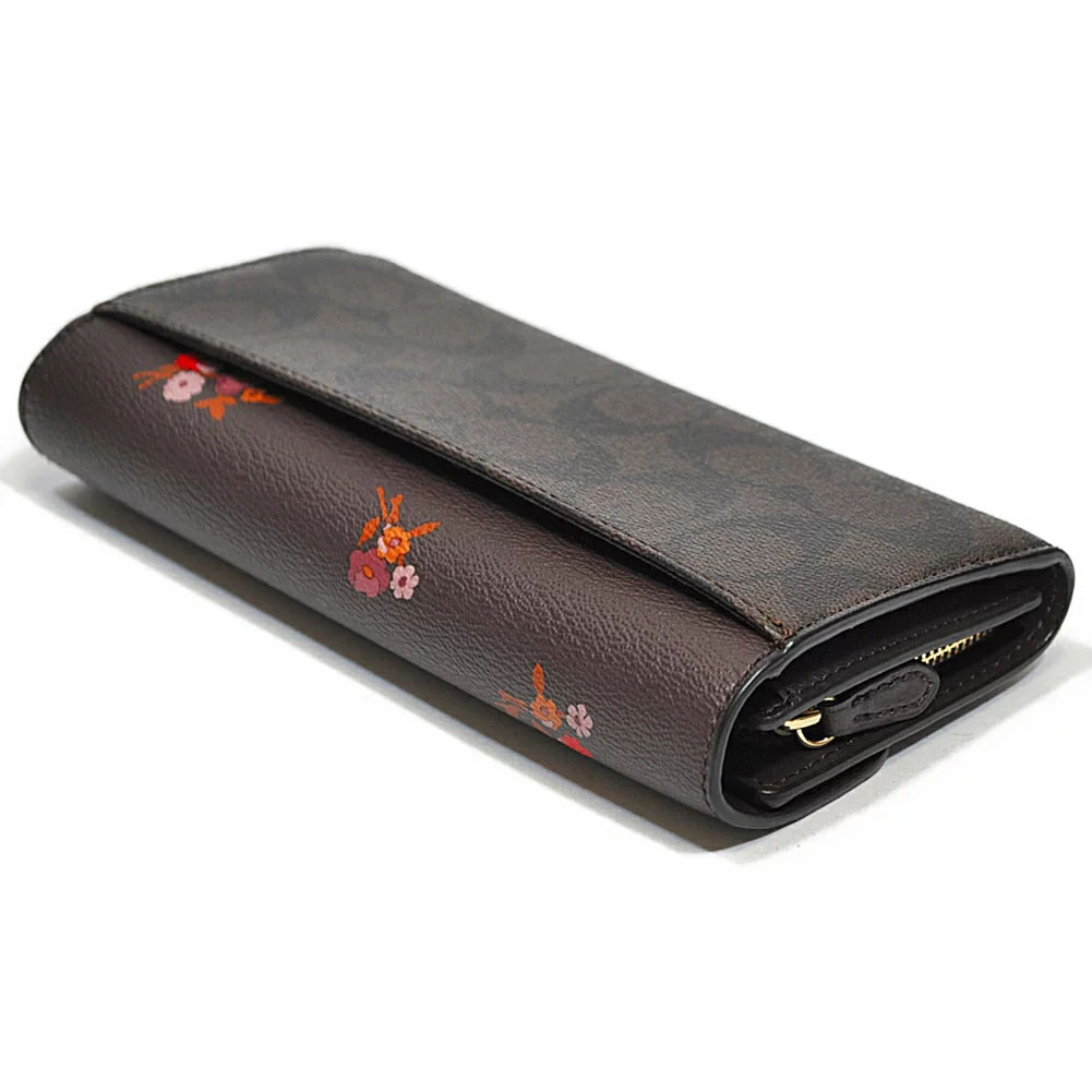 Coach Slim Envelope Wallet In Signature Canvas And Baby Bouquet Print Oxblood Brown # F31573