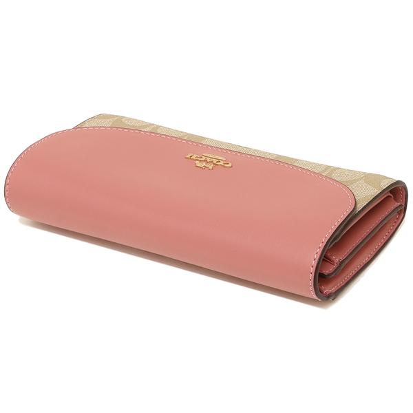 Coach Slim Envelope Wallet In Signature Canvas Light Khaki  Vintage Pink # F54022