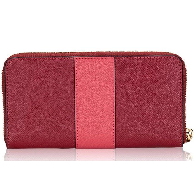 Coach Accordion Zip Wallet In Colorblock With Stripe Deep Scarlet Red Pink # 91574