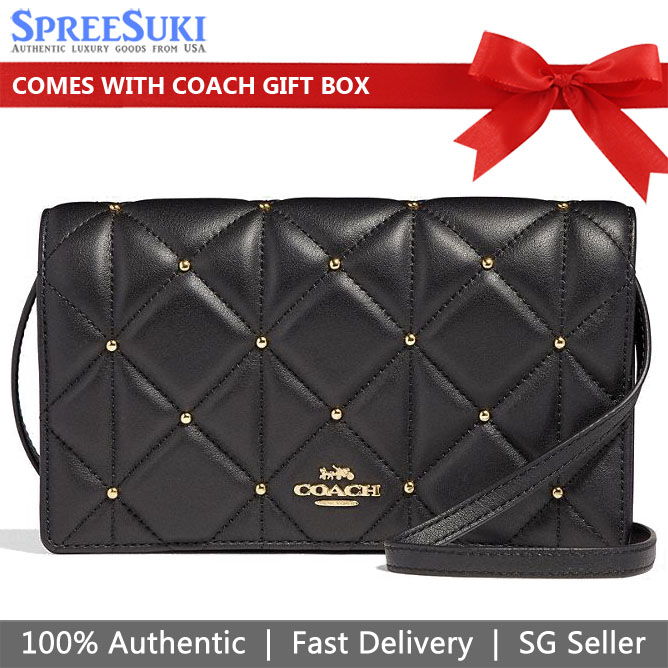 Coach Crossbody Bag Quilted Foldover Black # F38630