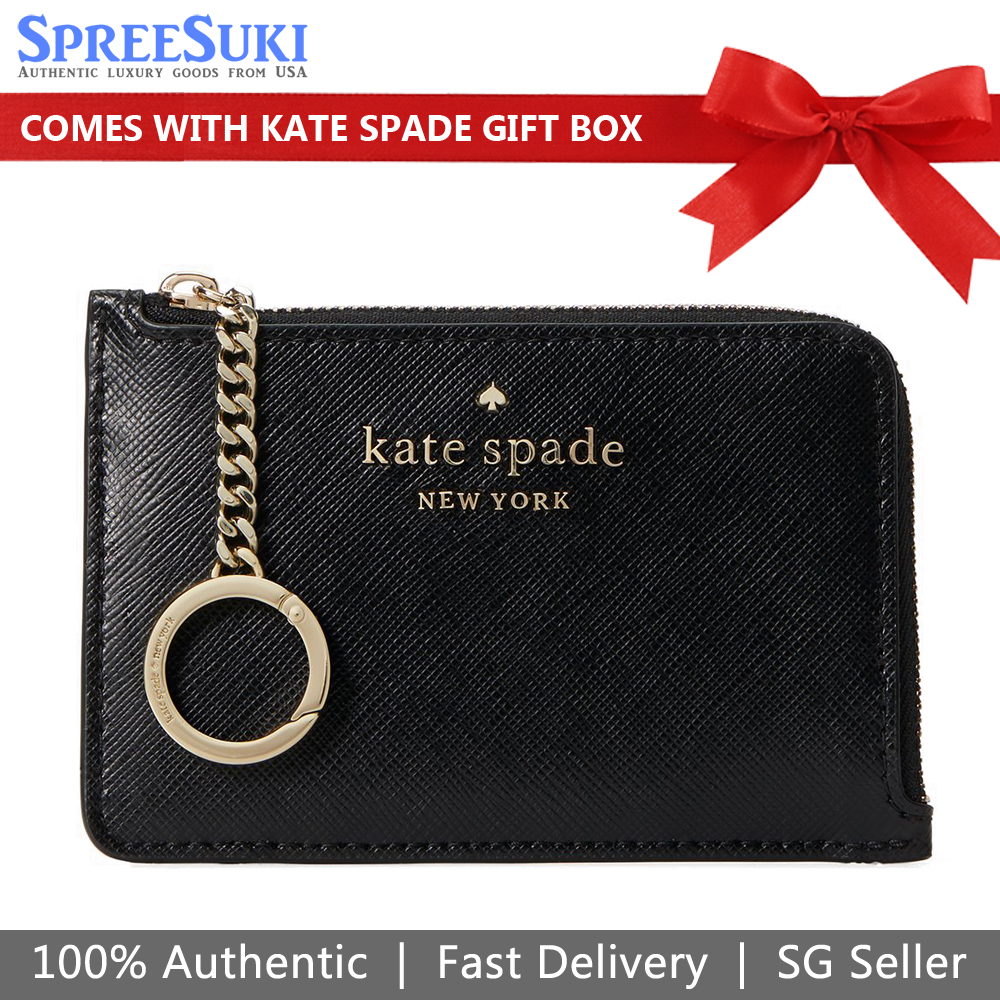 Kate Spade Staci Colorblock Medium L-Zip Card Holder Black # WLR00136