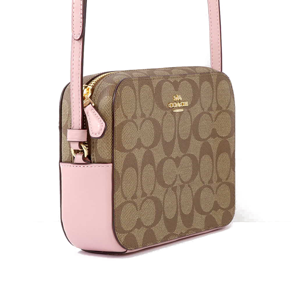 Coach Signature Mini Camera Bag Light Khaki / Blossom Pink # 91677