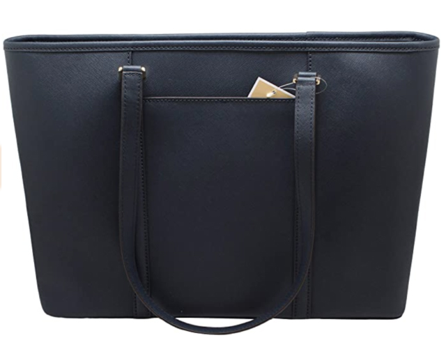 Michael Kors Sady Large Top Zip Leather Tote Laptop Bag Navy Dark Blue # 35T7GD4T7L