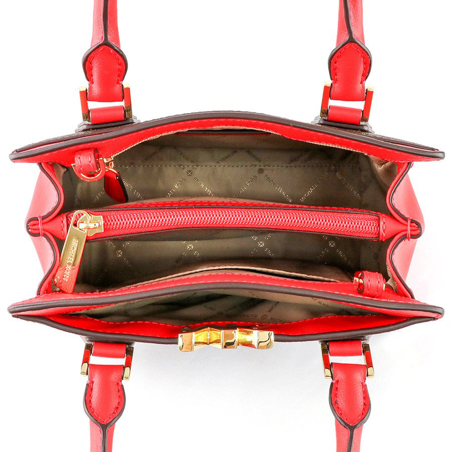 Michael Kors Crossbody Bag Mott Medium Messenger Brown / Coral Red # 35T0GOXM2B