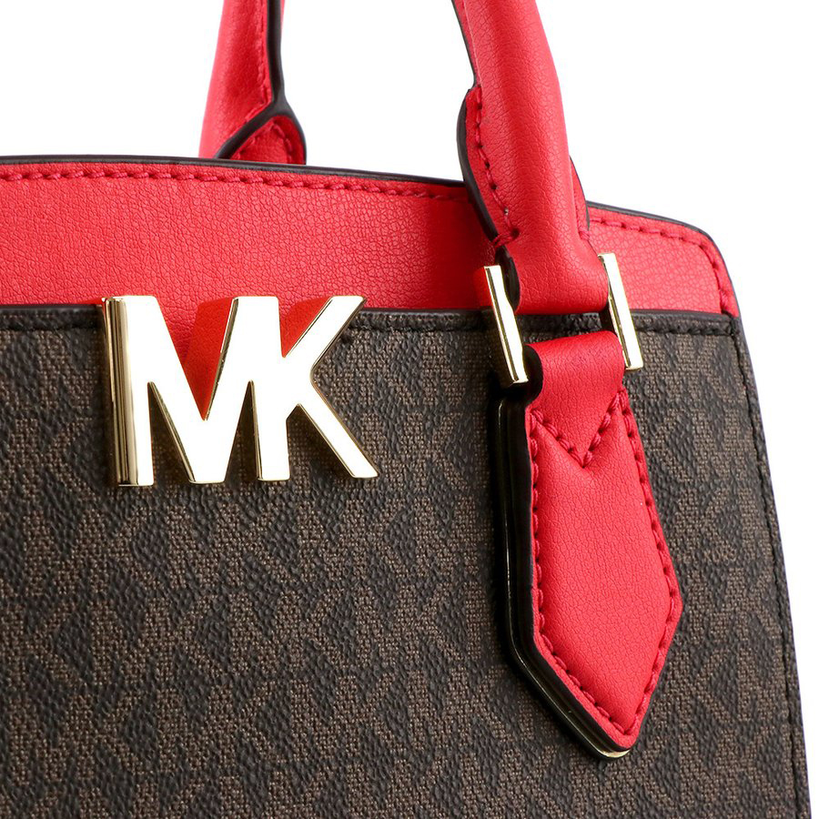 Michael Kors Crossbody Bag Mott Medium Messenger Brown / Coral Red # 35T0GOXM2B
