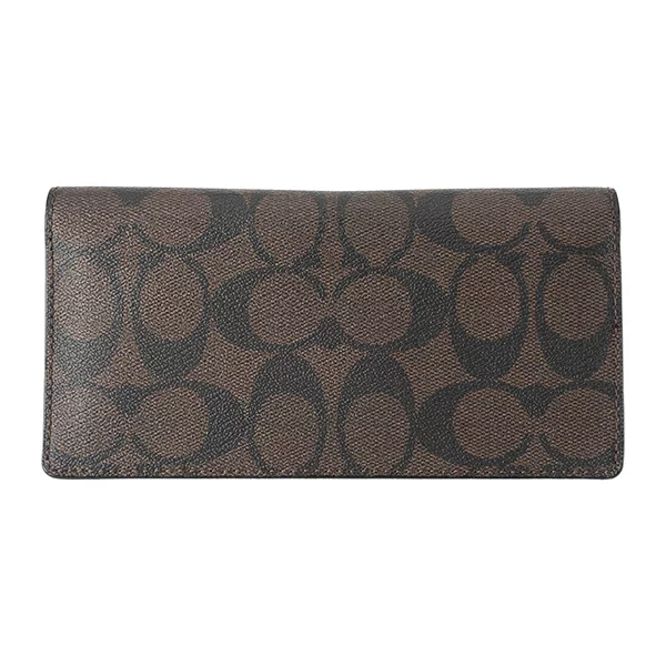 Coach Medium Wallet Bifold Wallet In Signature Coated Canvas Brown Black # F88026