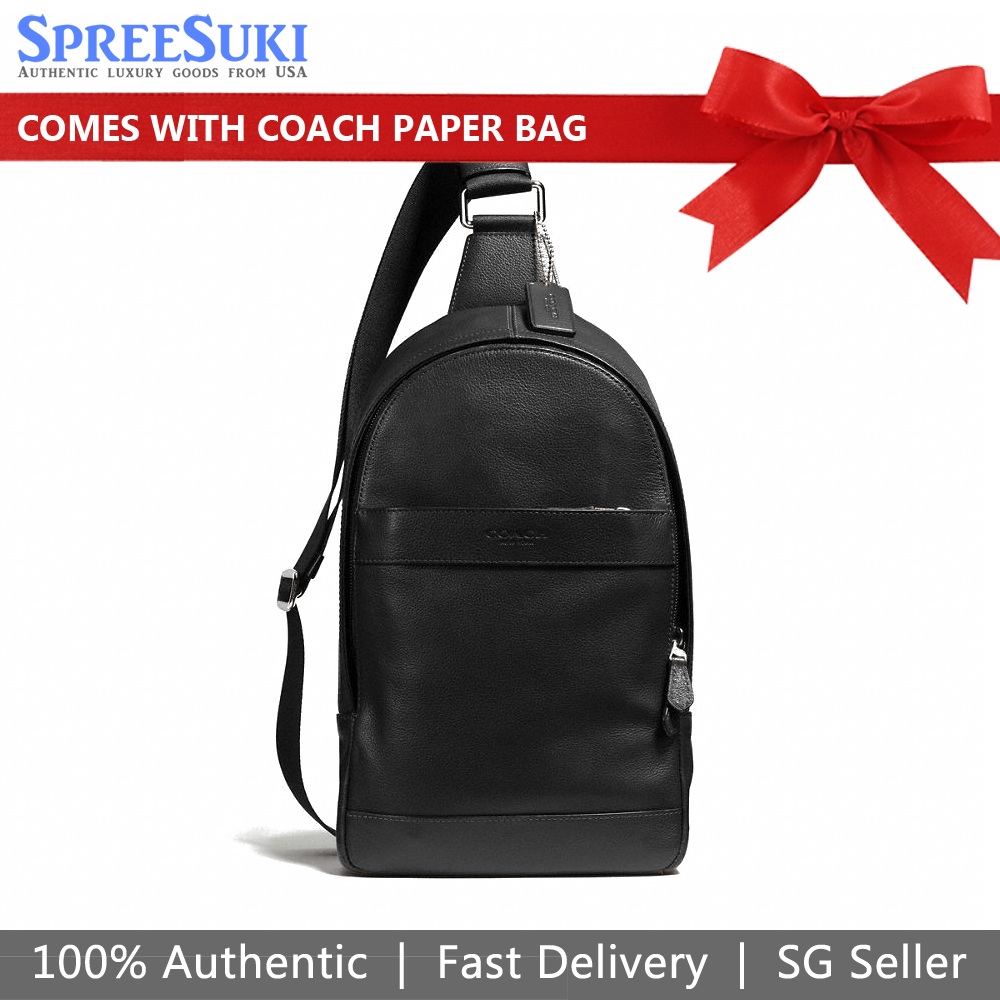 Coach Men Backpack Sling Pack Charles Pack In Smooth Leather Black # F54770