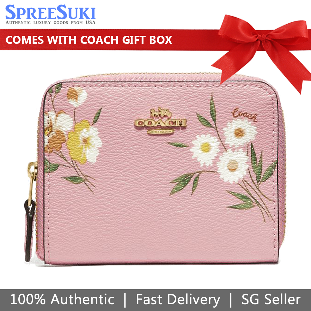 Coach Small Zip Around Wallet With Tossed Daisy Print Carnation Pink # F73017