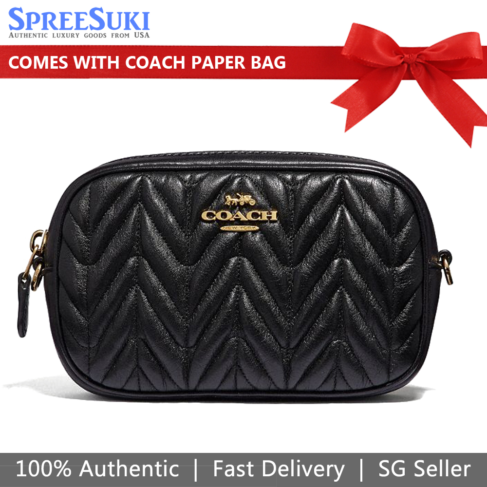 Coach Convertible Belt Bag With Quilting Black / Gold # F38678