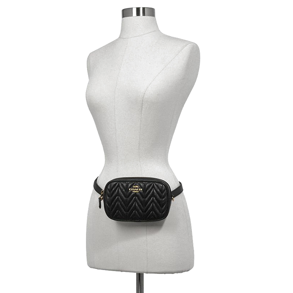 Coach Convertible Belt Bag With Quilting Black / Gold # F38678