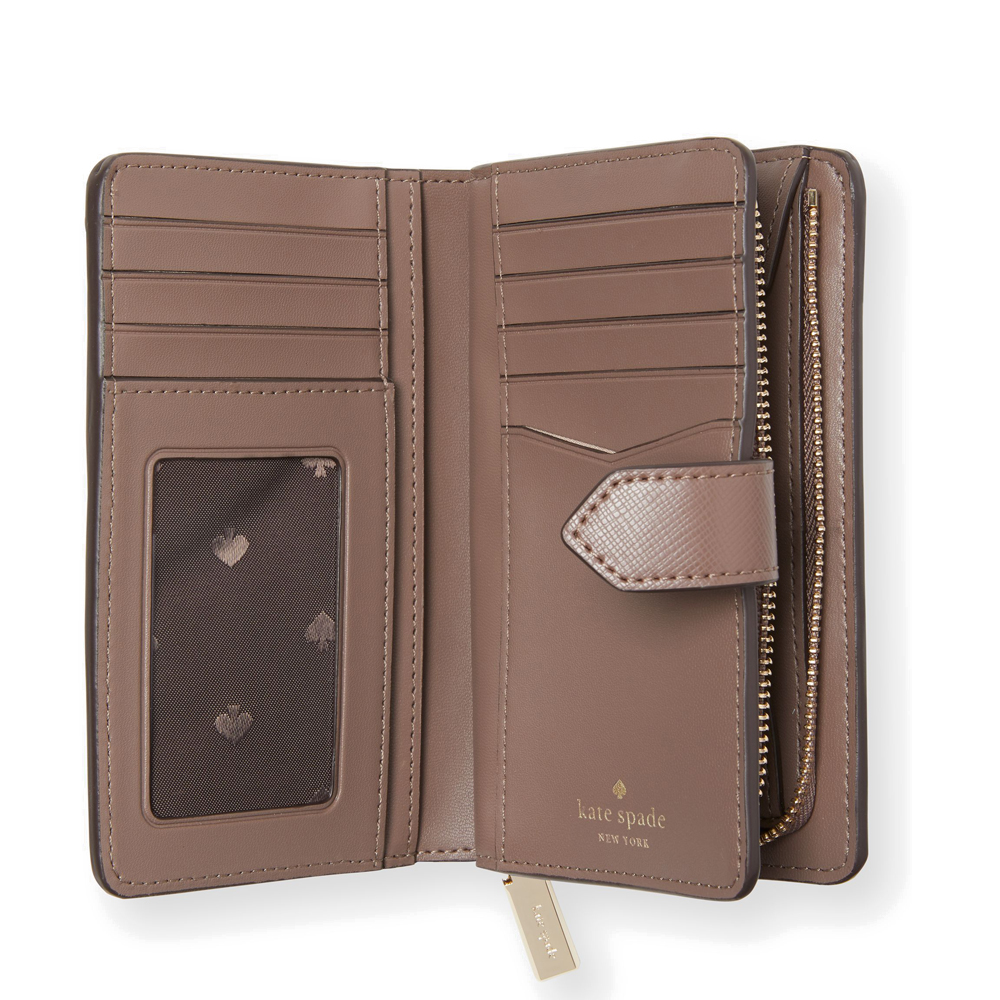 Kate Spade Medium Compact Bifold Wallet Dusk Cityscape Brown # WLR00128