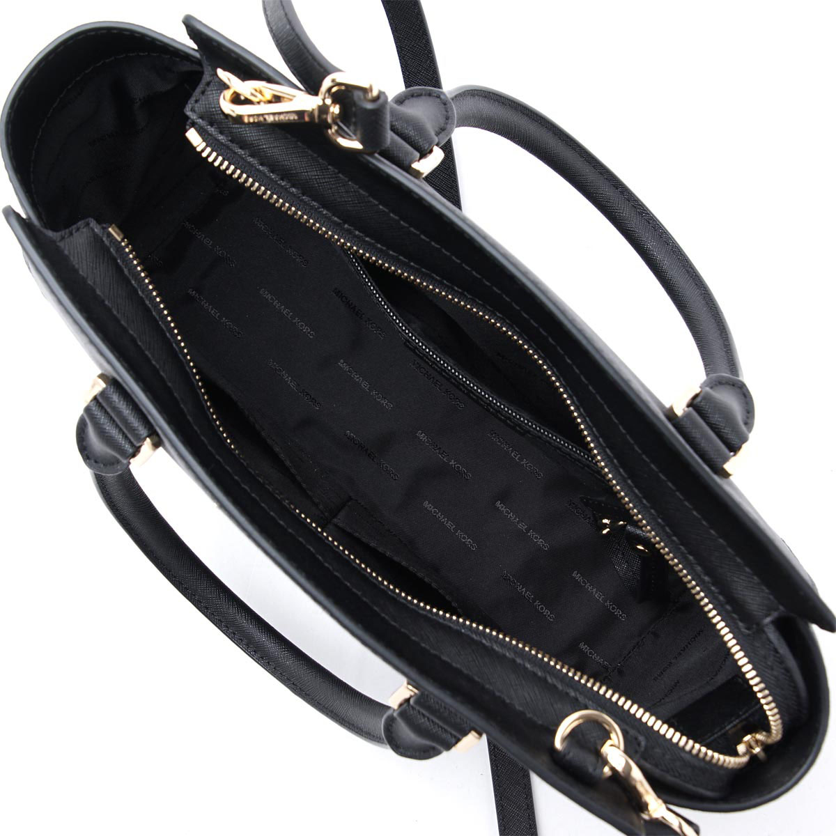 Michael Kors Crossbody Bag With Gift Bag Selma Medium Top Zip Saffiano Leather Satchel (With Studs) Black # 30S3GLMS2L
