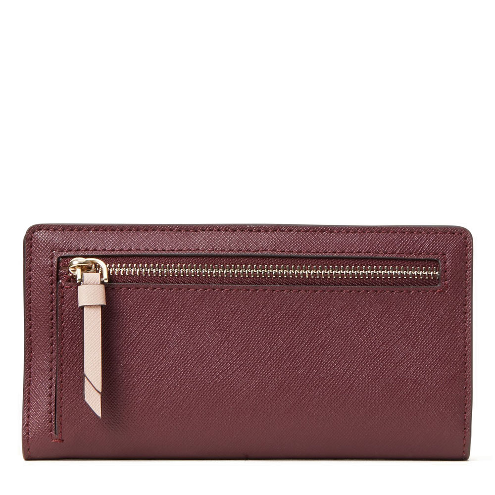 Kate Spade Cameron Large Slim Bifold Wallet Medium Wallet Cherrywood Dark Red / Warm Vellum Nude Beige # WLRU5463